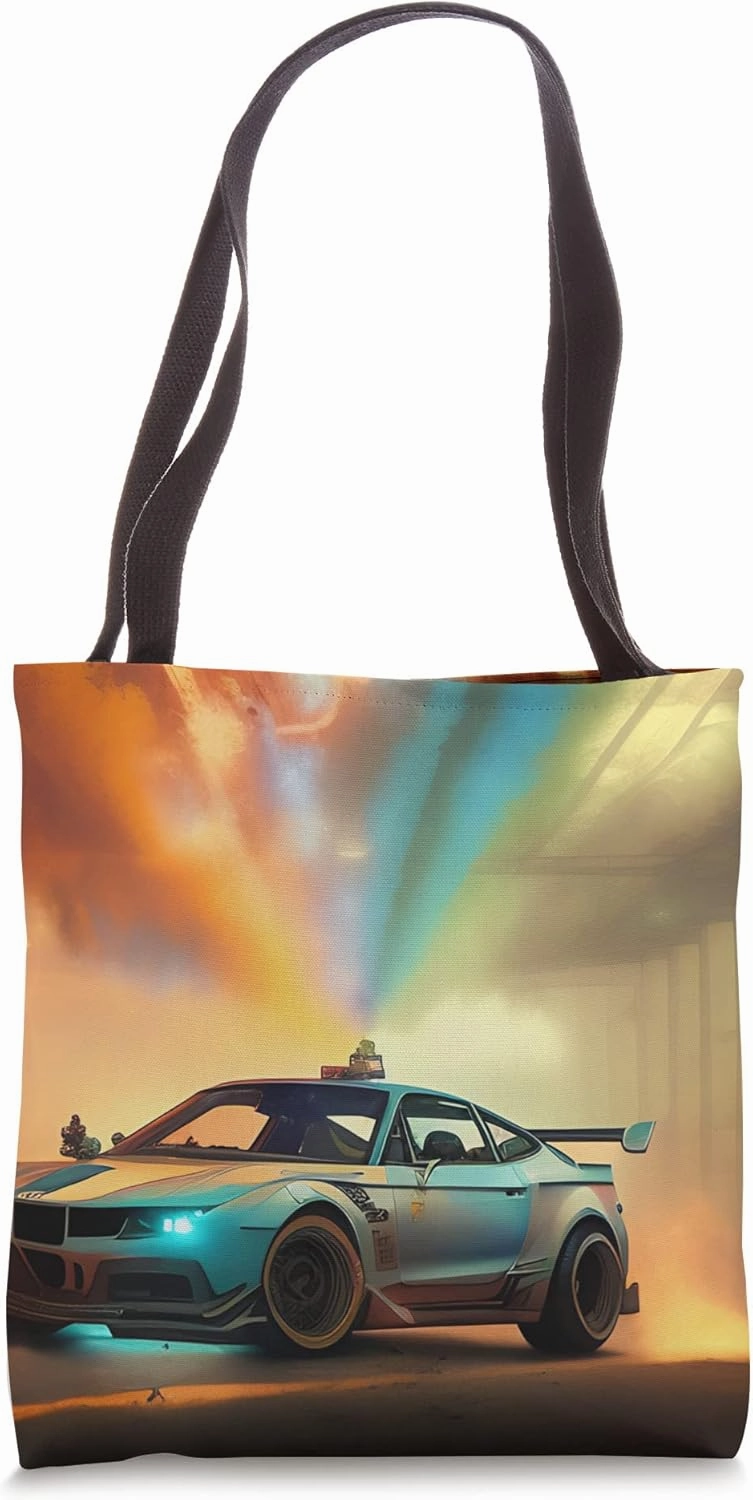 Hyper Sports Car Sunset Orange Clouds Gift Race Colorful Tote Bag