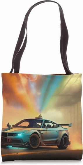 Hyper Sports Car Sunset Orange Clouds Gift Race Colorful Tote Bag