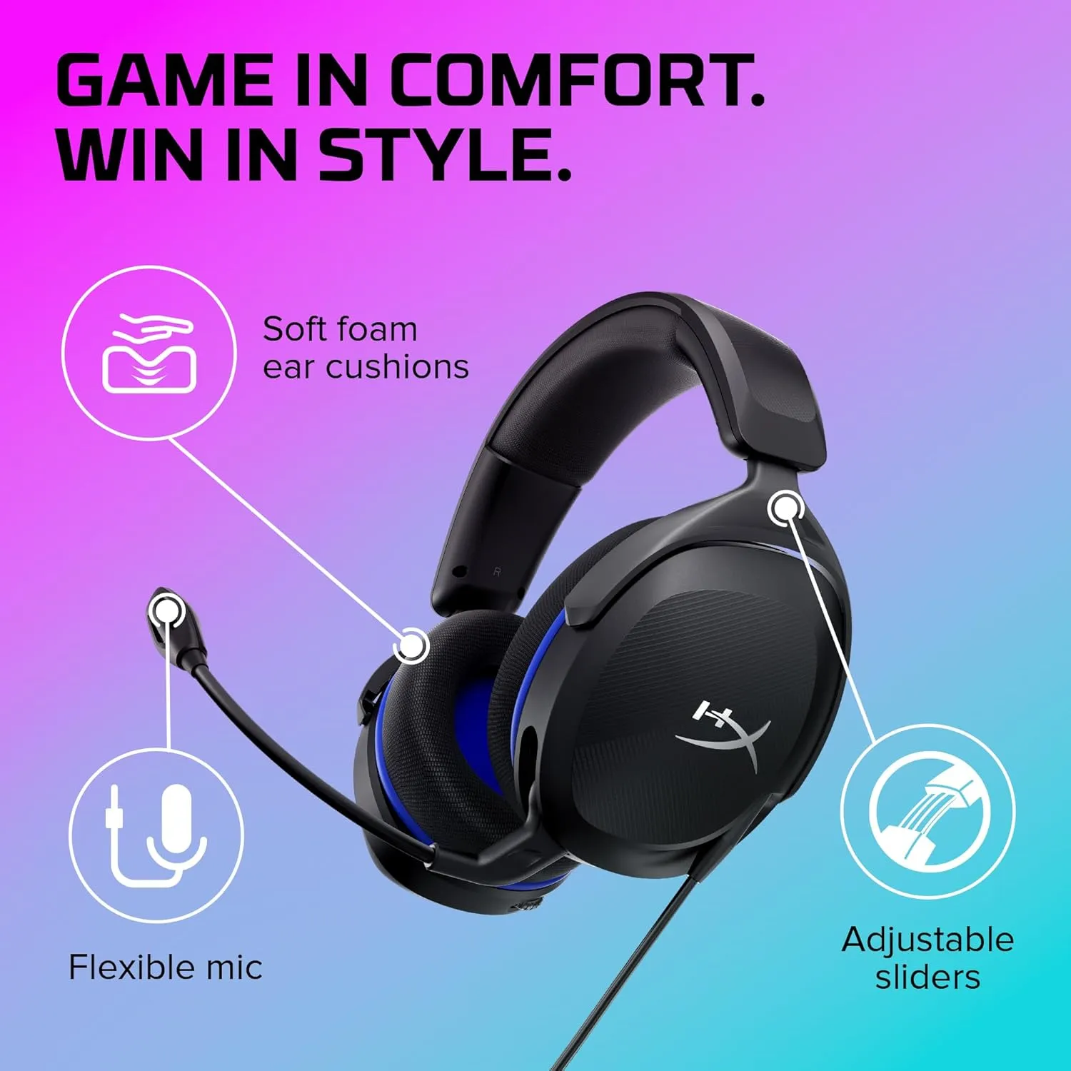 HyperX Cloud Stinger 2 Core - Gaming Headset for Playstation, Lightweight Over-Ear Headset with mic, Swivel-to-Mute Function, 40mm Drivers - Black