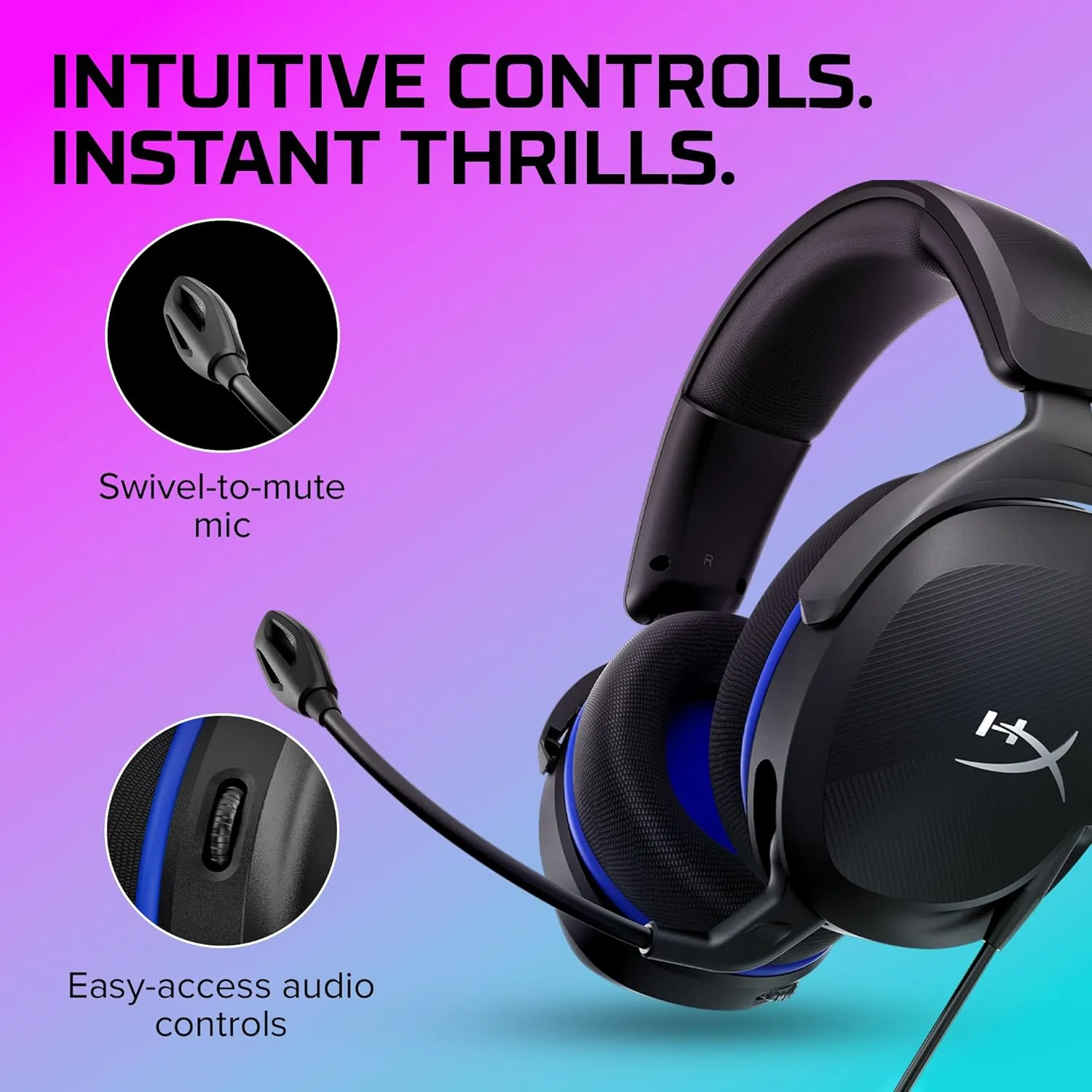 HyperX Cloud Stinger 2 Core - Gaming Headset for Playstation, Lightweight Over-Ear Headset with mic, Swivel-to-Mute Function, 40mm Drivers - Black