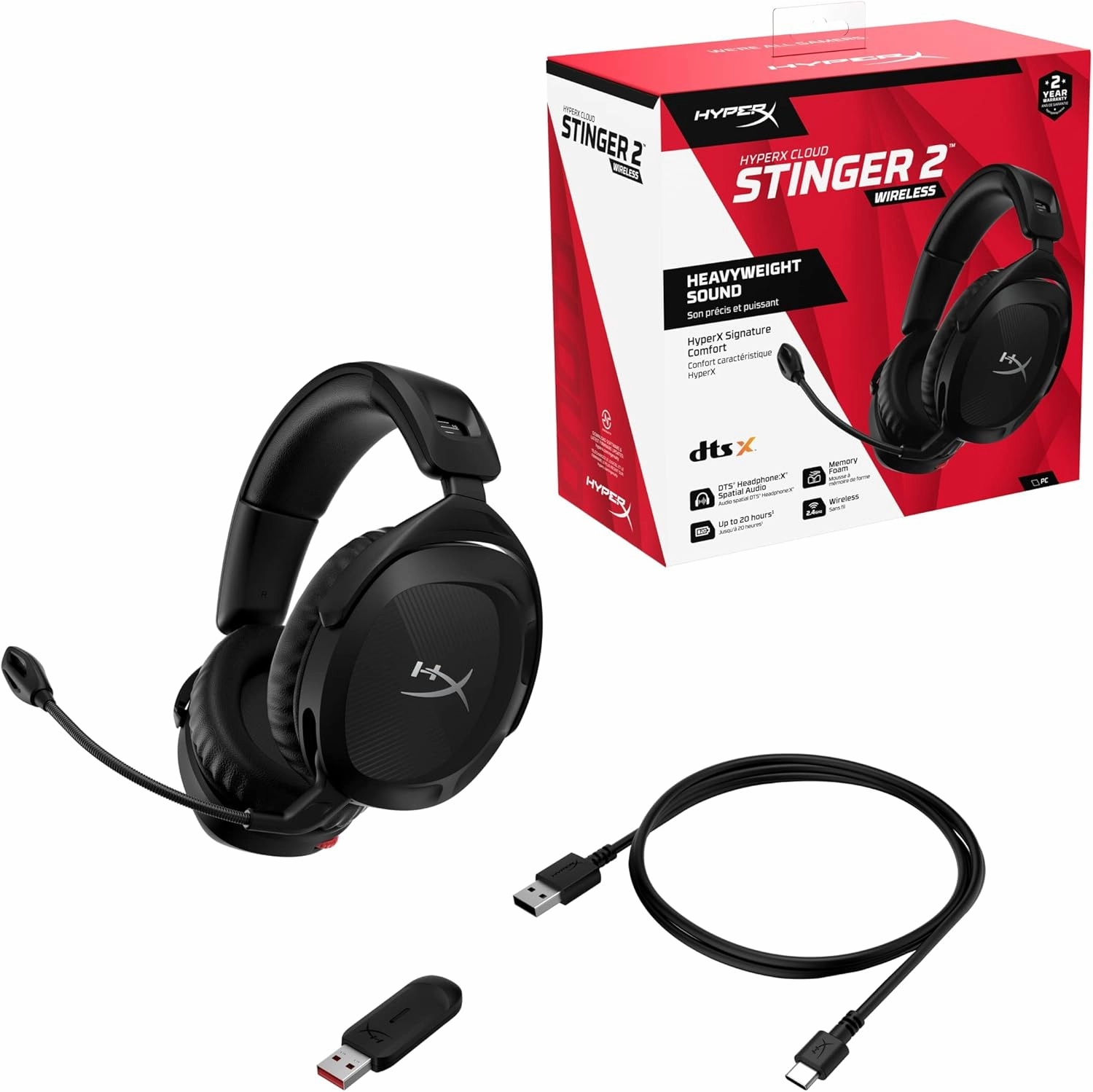 HyperX Cloud Stinger 2 - Wireless Gaming Headset – Compatible with PC. Noise-Cancelling Swivel-to-Mute Microphone, Comfortable Memory Foam, UP to 20 Hours of Battery Life (Renewed)