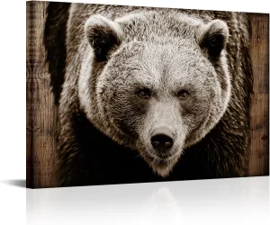 iKNOW FOTO Grizzly Bear Canvas Wall Art 24x36 - Vintage Brown Bear Print for Home & Kitchen Decor, Modern Animal Picture