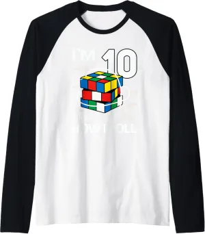 I'm 10 This Is How I Roll Funny Speed Cubing Birthday Raglan Baseball Tee