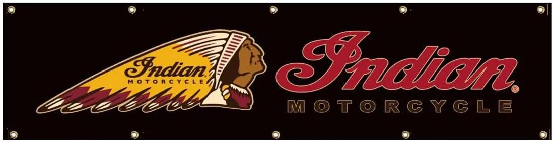 Indians Banner 2x8ft Motorcycle Flag for Sports Racing Fan Garage Indoor Outdoor Room Man Cave Wall Decoration