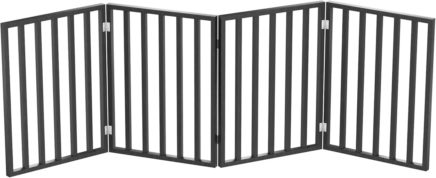Indoor Pet Gate - 4-Panel Folding Dog Gate for Stairs or Doorways - 72x24-Inch Freestanding Pet Fence for Cats and Dogs by PETMAKER (Black)