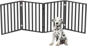 Indoor Pet Gate - 4-Panel Folding Dog Gate for Stairs or Doorways - 72x24-Inch Freestanding Pet Fence for Cats and Dogs by PETMAKER (Black)