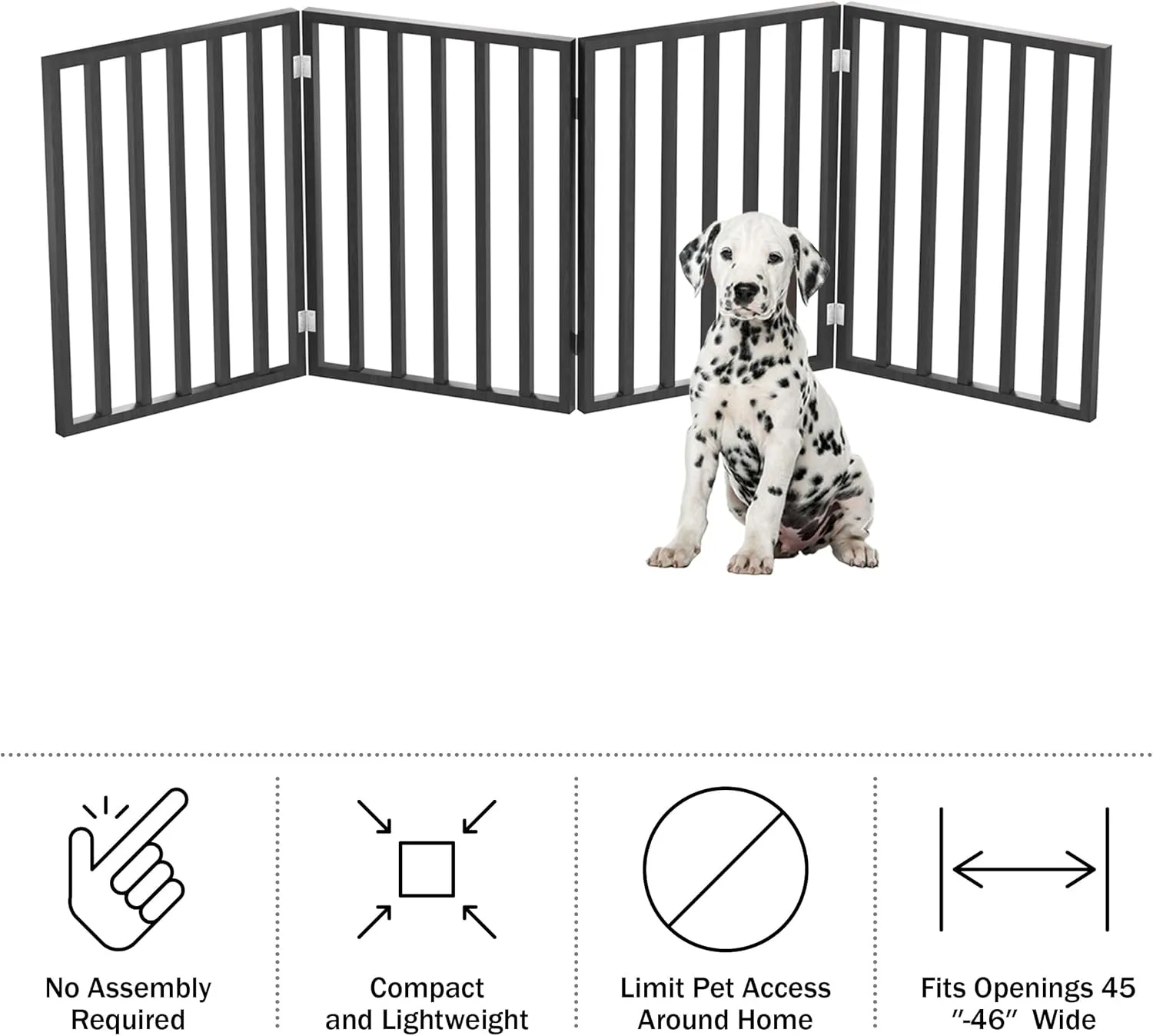 Indoor Pet Gate - 4-Panel Folding Dog Gate for Stairs or Doorways - 72x24-Inch Freestanding Pet Fence for Cats and Dogs by PETMAKER (Black)