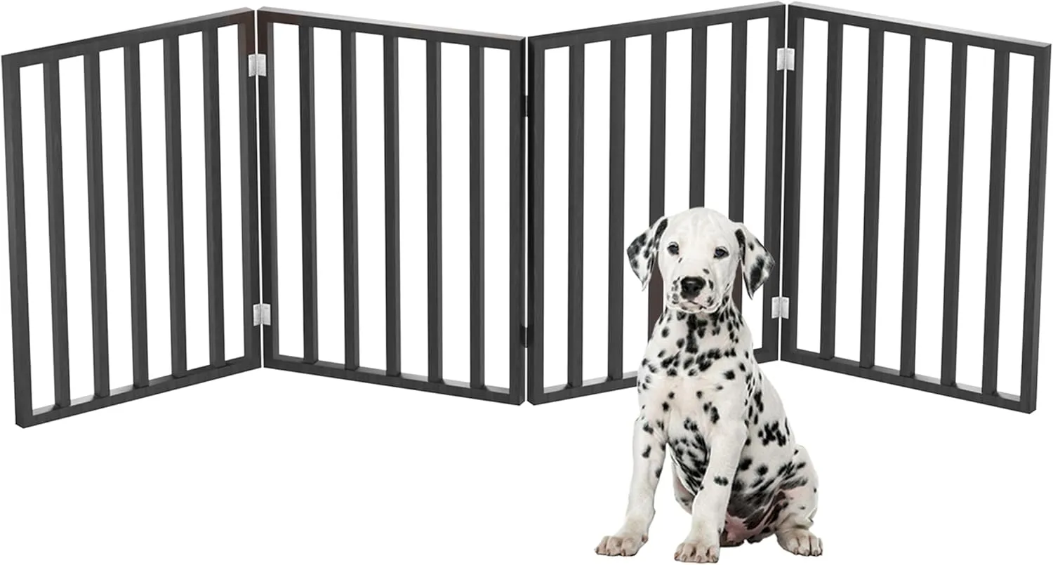 Indoor Pet Gate - 4-Panel Folding Dog Gate for Stairs or Doorways - 72x24-Inch Freestanding Pet Fence for Cats and Dogs by PETMAKER (Black)