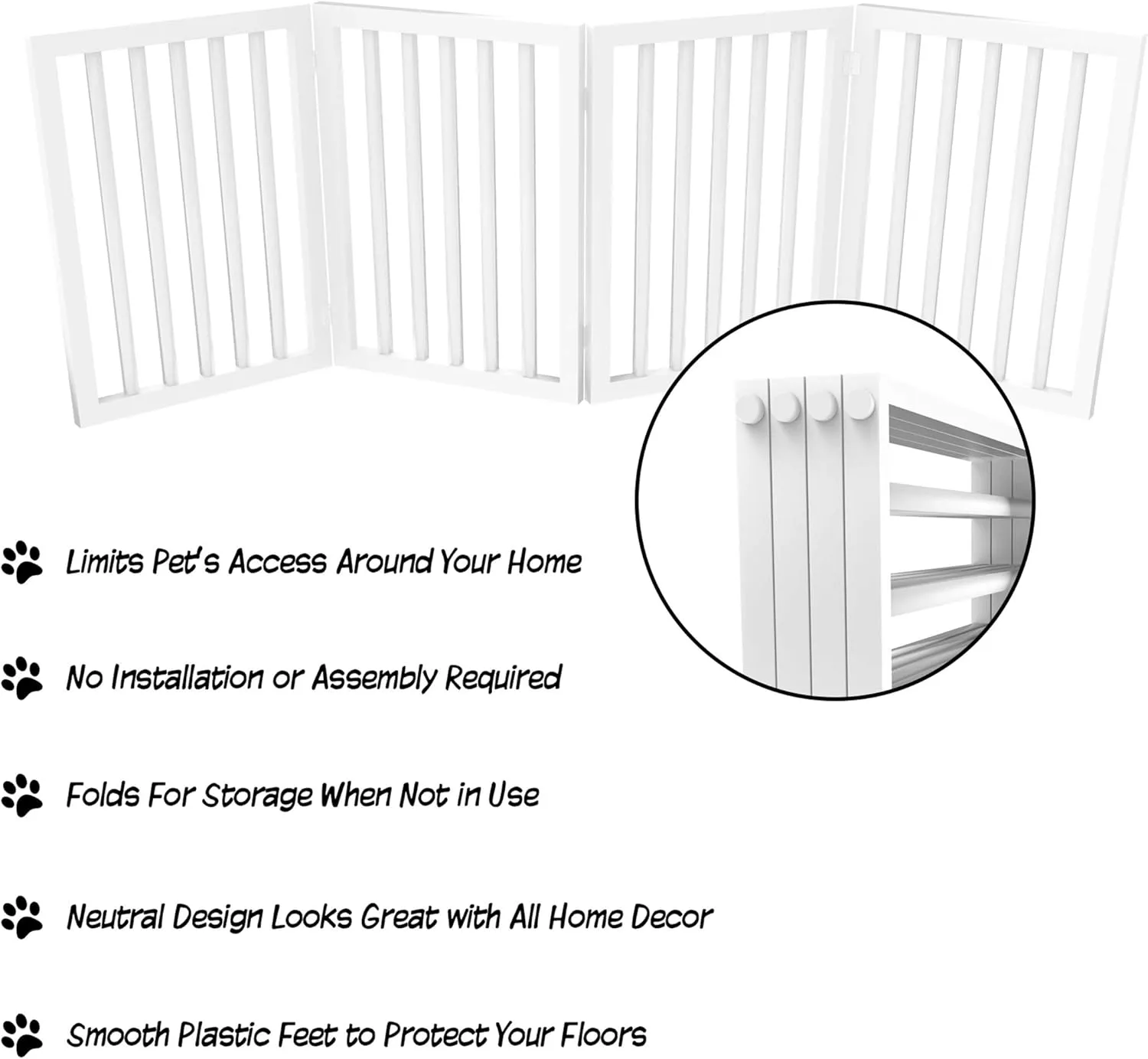 Indoor Pet Gate - 4-Panel Folding Dog Gate for Stairs or Doorways - 73x24-Inch Freestanding Pet Fence for Cats and Dogs by PETMAKER (White)