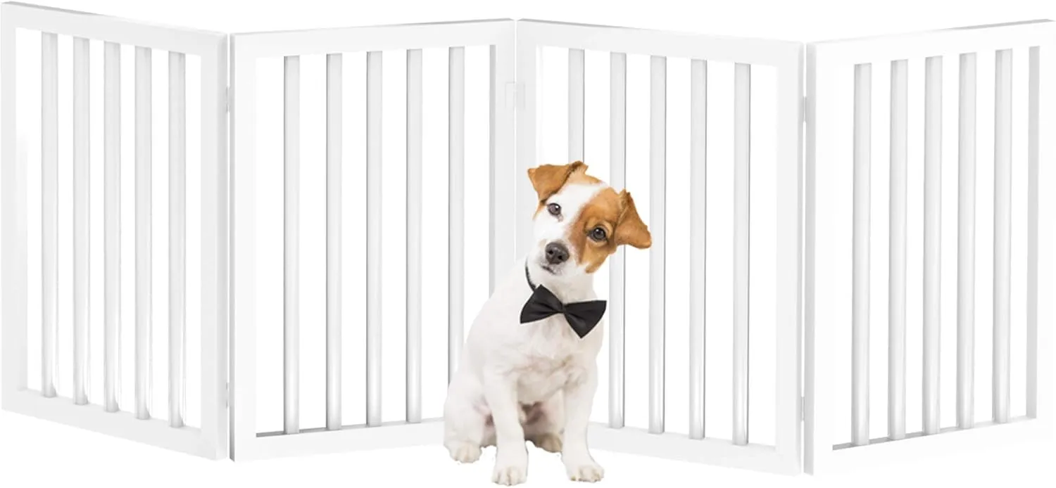 Indoor Pet Gate - 4-Panel Folding Dog Gate for Stairs or Doorways - 73x24-Inch Freestanding Pet Fence for Cats and Dogs by PETMAKER (White)