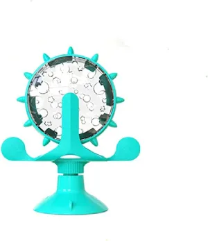 Indoor Pet Puzzle Exercise Suction Cup Cat Treat Dispenser, Interactive Rotatable Wheel Toy for Cats Dogs Pet Products(Blue)