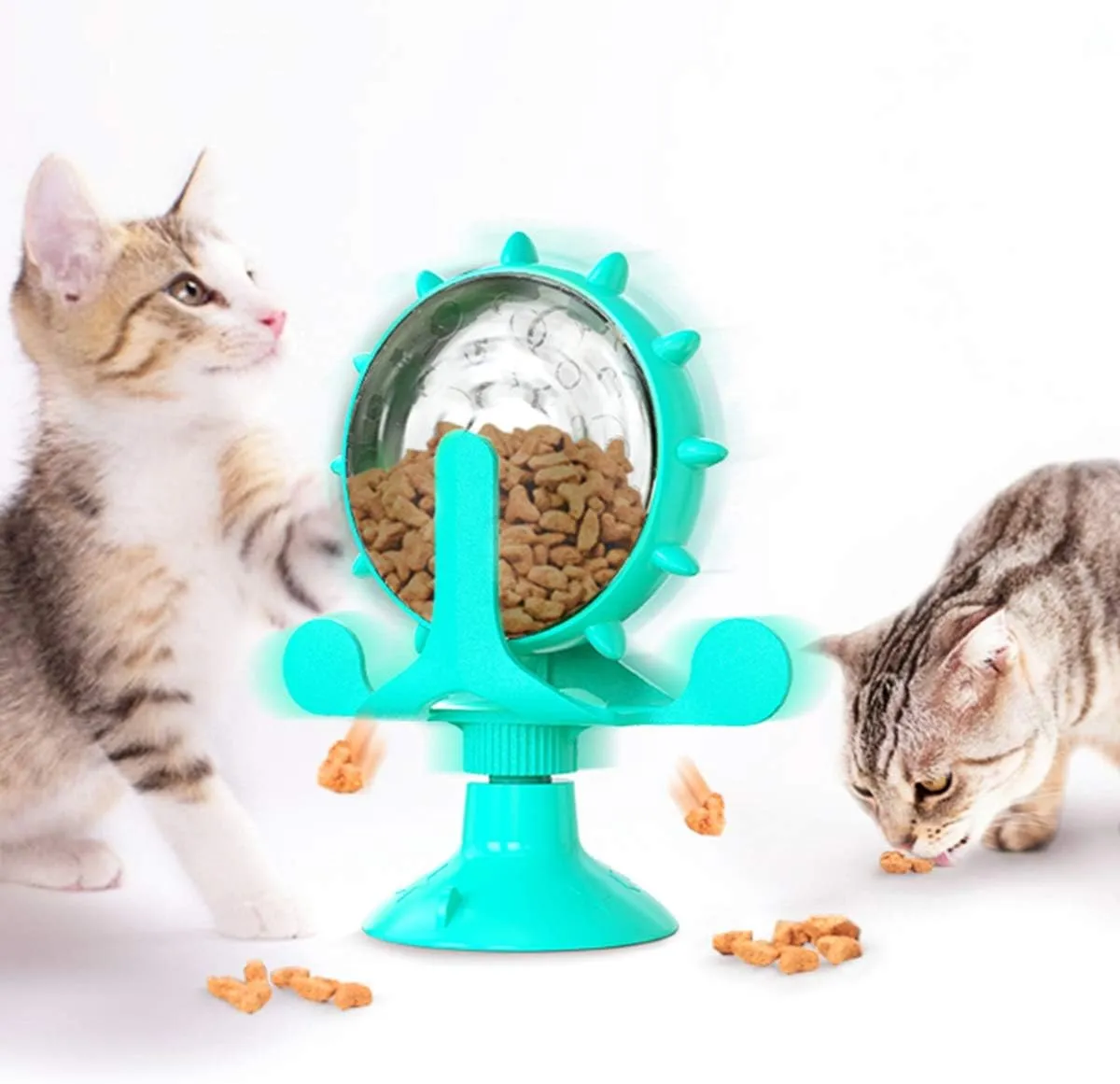 Indoor Pet Puzzle Exercise Suction Cup Cat Treat Dispenser, Interactive Rotatable Wheel Toy for Cats Dogs Pet Products(Blue)