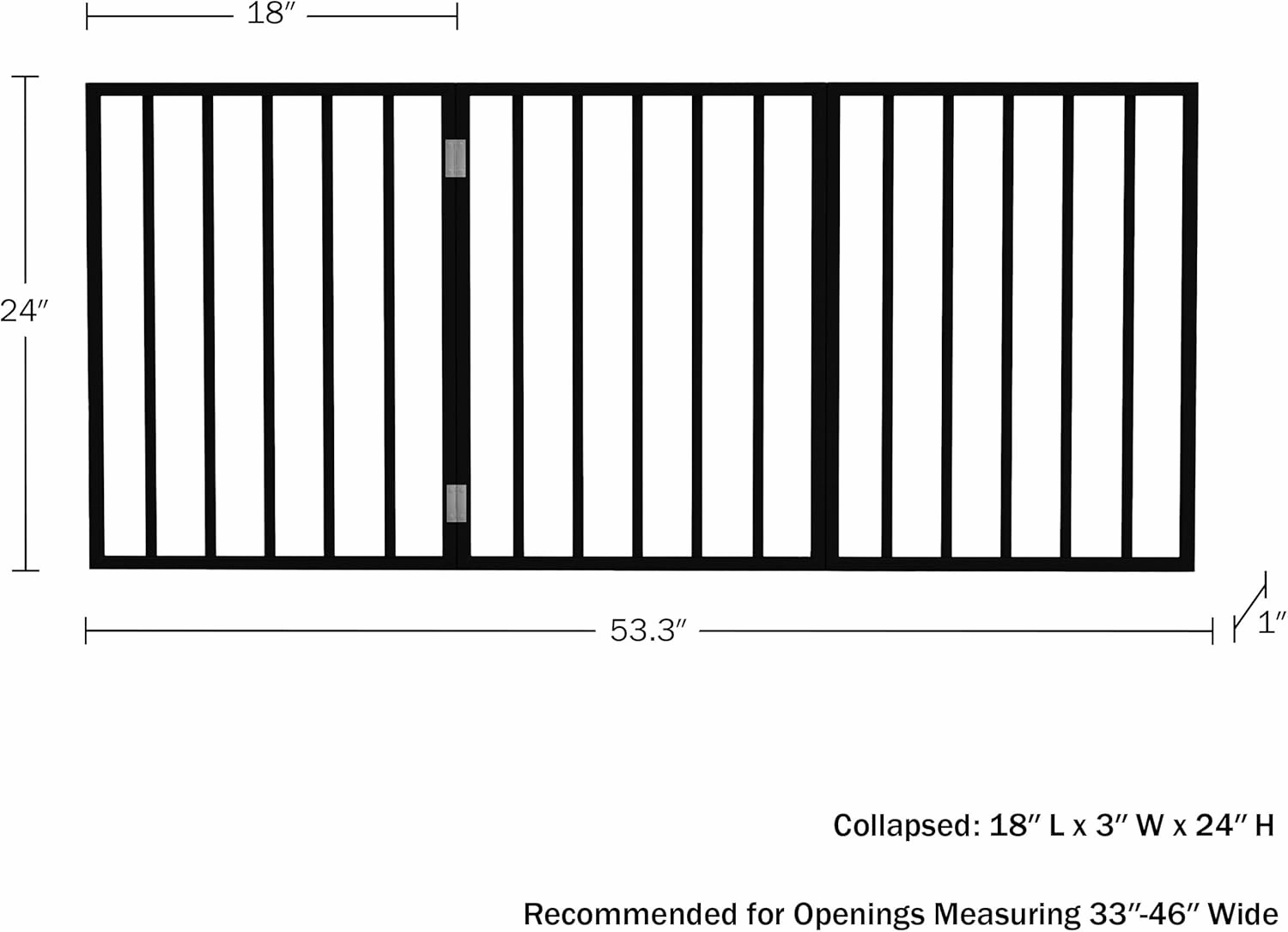 Indoor Pet Gate - 3-Panel Folding Dog Gate for Stairs or Doorways - 54x24-Inch Freestanding Pet Fence for Cats and Dogs by PETMAKER (Black)