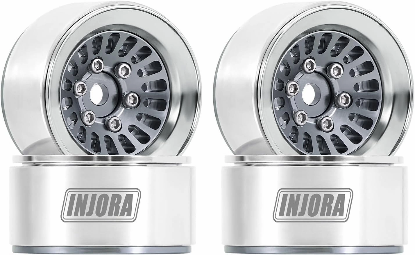 INJORA CNC Aluminium 1.0" Beadlock Wheel Rim for 1/18 1/24 RC Crawler (Grey)