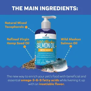 Innovet Pet Products Wild Alaskan Salmon Oil With Hemp Oil for Dogs & Cats–16oz Omega 3 6 Fish Oil Supplement, Supports Hip & Joint Function Natural EPA & DHA Fatty Acids for Shiny Coat & Healthy Skin