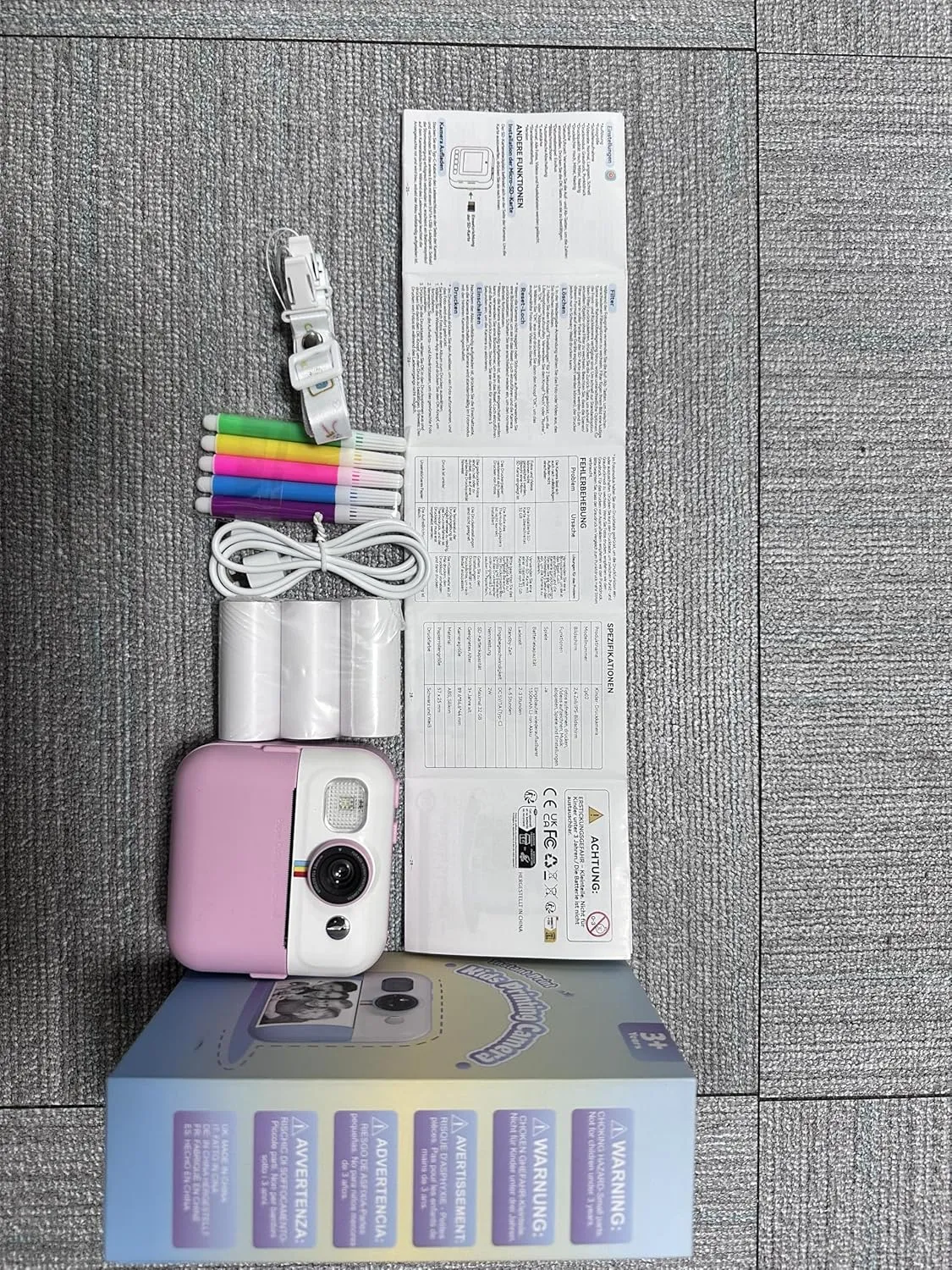 Instant Print Camera for Kids, Christmas Birthday Gifts for Girls Age 3-10, Toddler Toy for 3 4 5 6 7 8 9 10 Year Old Girls with 3 Roller Photo Paper (Pink)