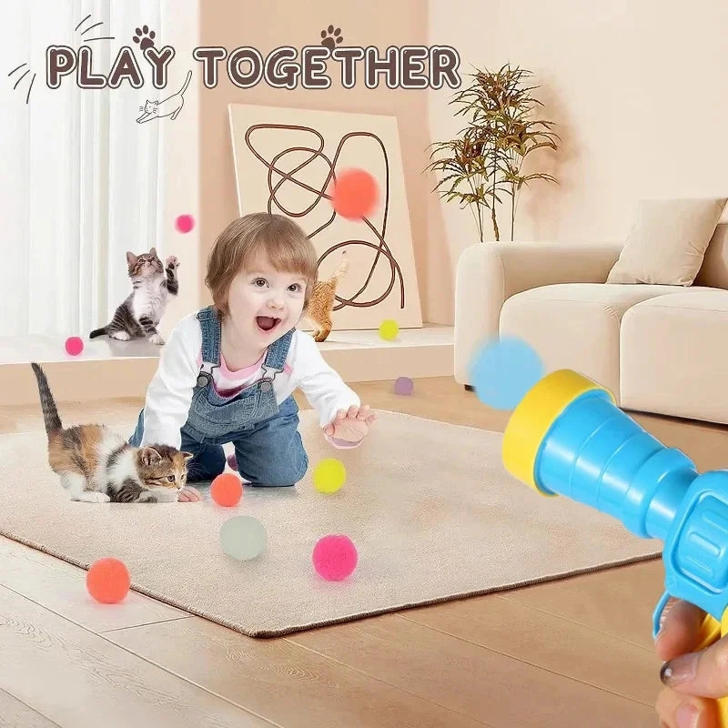 Interactive Cat Toy Gun with Plush Ball Launcher