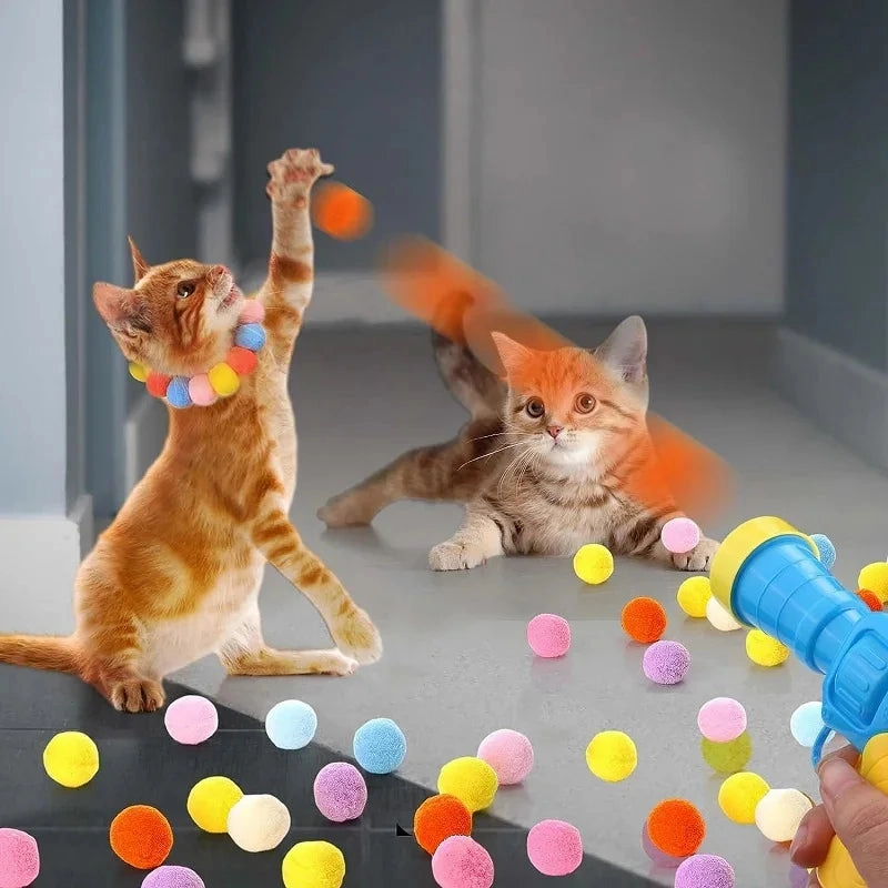 Interactive Cat Toy Gun with Plush Ball Launcher