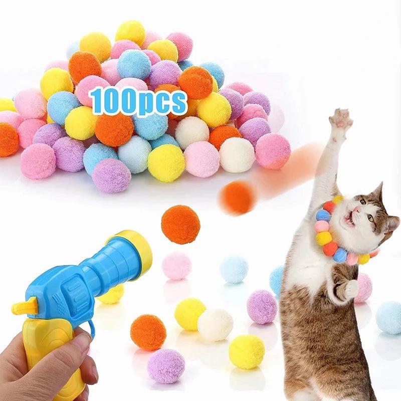 Interactive Cat Toy Gun with Plush Ball Launcher