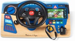 Interactive Wooden Dashboard Steering Wheel Toy