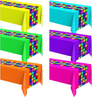 Irenare 6 Sheets Disco Tablecloth 70s Neon Table Cloths Black Plastic Rectangle Tablecover Car Table Cloths for Woman and Man for Disco Party Neon Birthday Party Decorations (Multicolor)