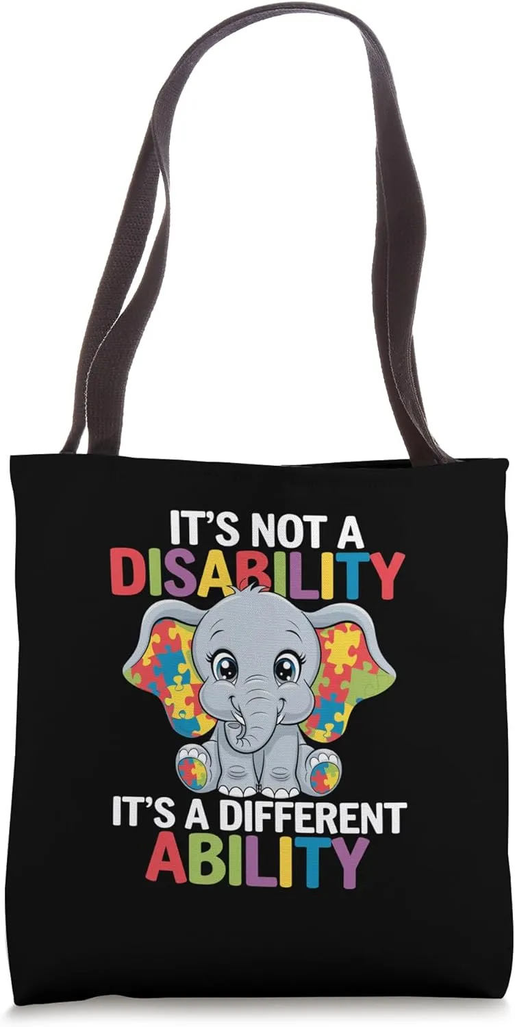 It's Not A Disability It's A Different Ability Elephant Auti Tote Bag