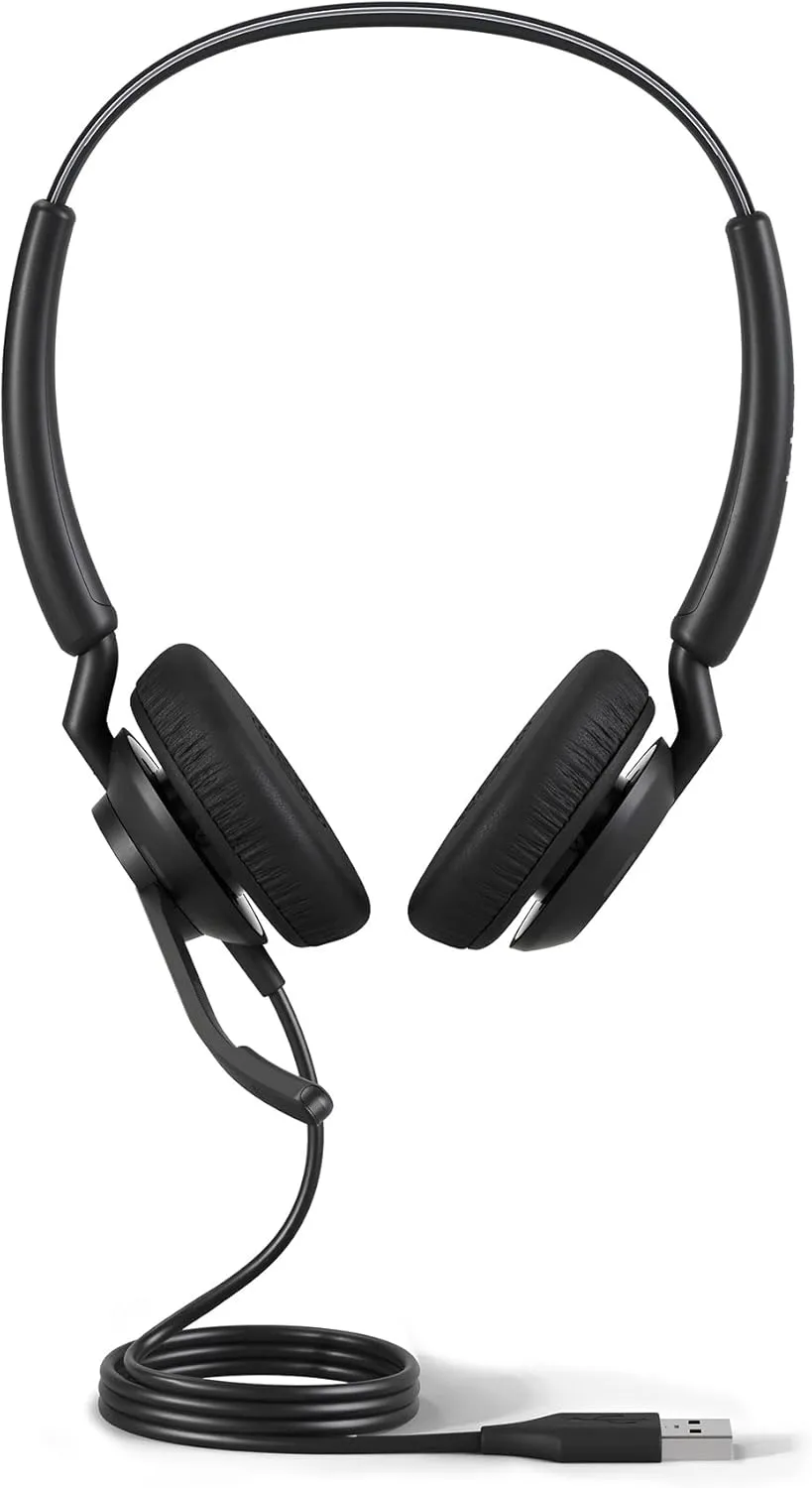 Jabra Engage 40 Wired Stereo Headset with Inline Call Control - Noise-Cancelling 2-Mic Technology, and USB-A Cable - Works With All Leading Unified Communications Platforms Such As Zoom, Unify - Black