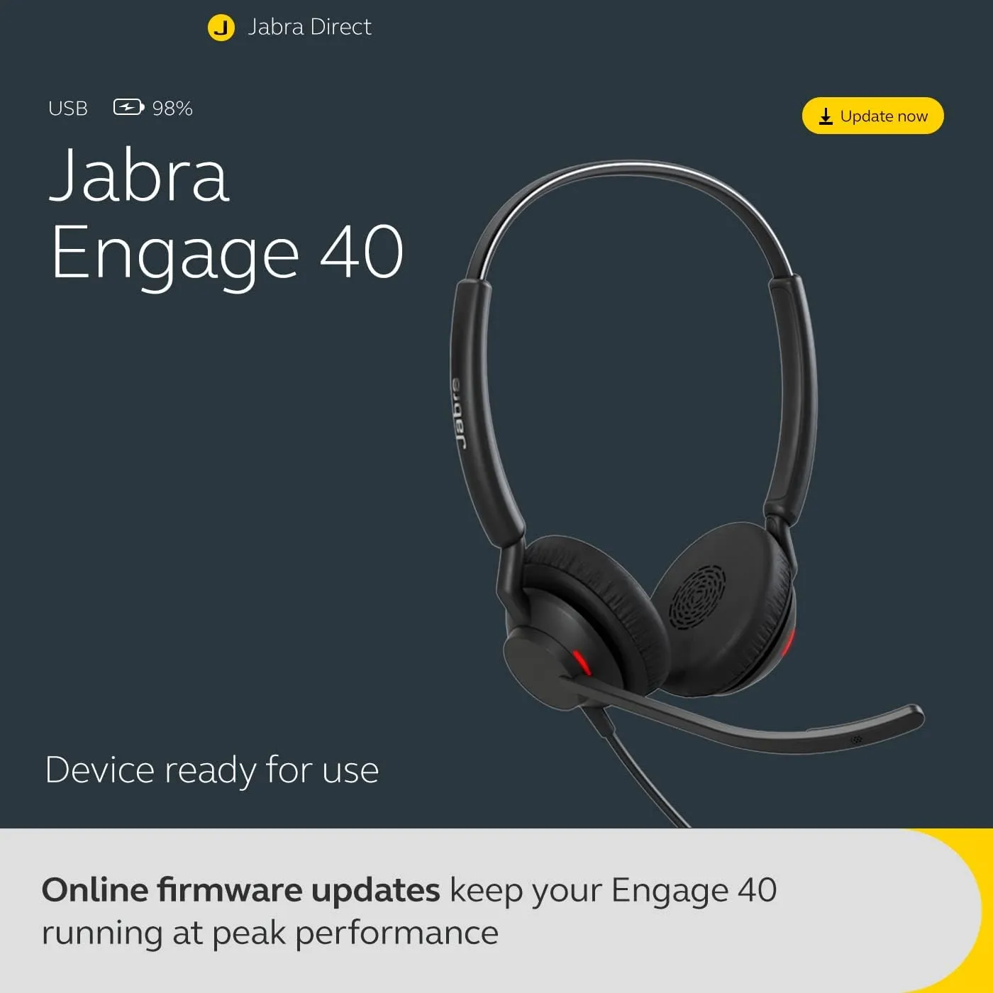 Jabra Engage 40 Wired Stereo Headset with Inline Call Control - Noise-Cancelling 2-Mic Technology, and USB-A Cable - Works With All Leading Unified Communications Platforms Such As Zoom, Unify - Black