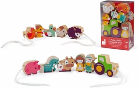 Janod Stringable Farm-Themed Wooden Beads - 11 Pieces - Ages 2  - J05315