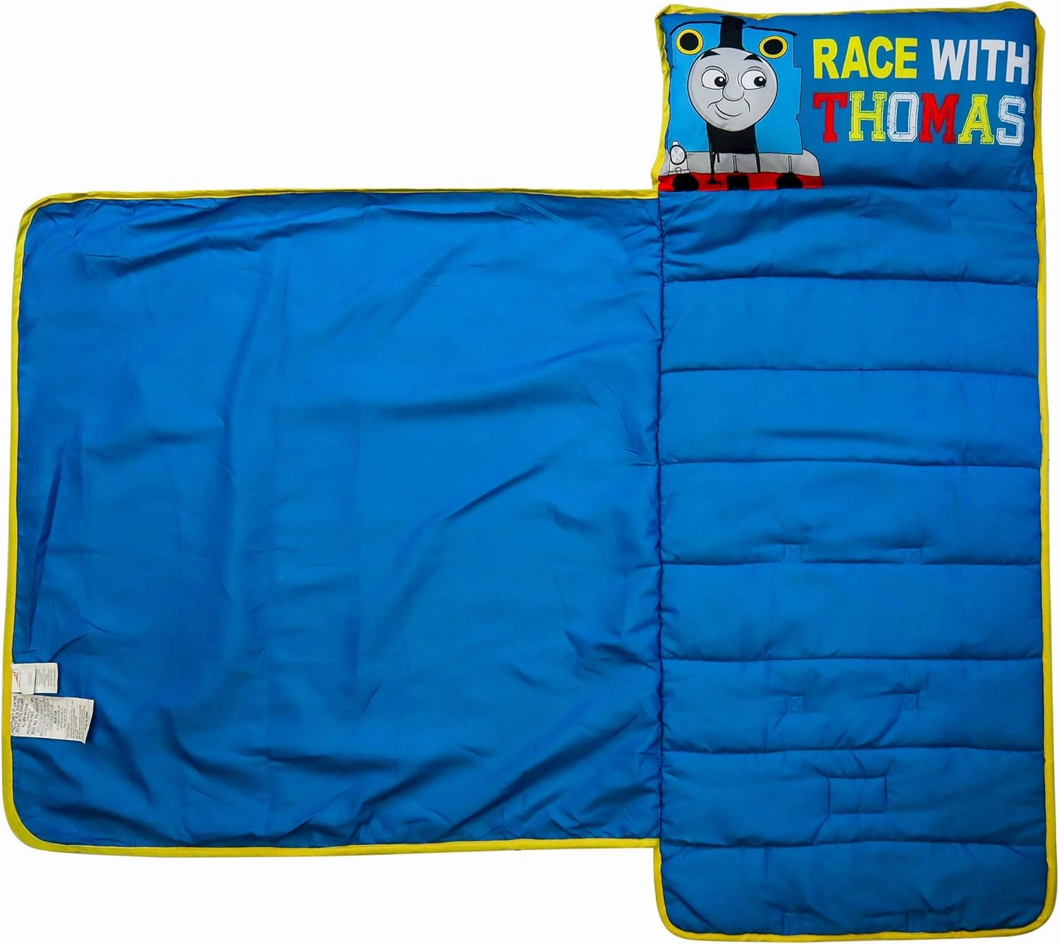 Jay Franco Thomas & Friends Racing Thomas Nap Mat - Built-in Pillow and Blanket - Super Soft Microfiber Toddler/Children's Bedding, Age 3-5