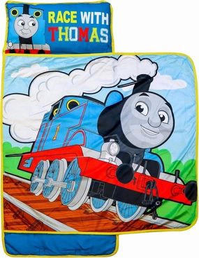 Jay Franco Thomas & Friends Racing Thomas Nap Mat - Built-in Pillow and Blanket - Super Soft Microfiber Toddler/Children's Bedding, Age 3-5