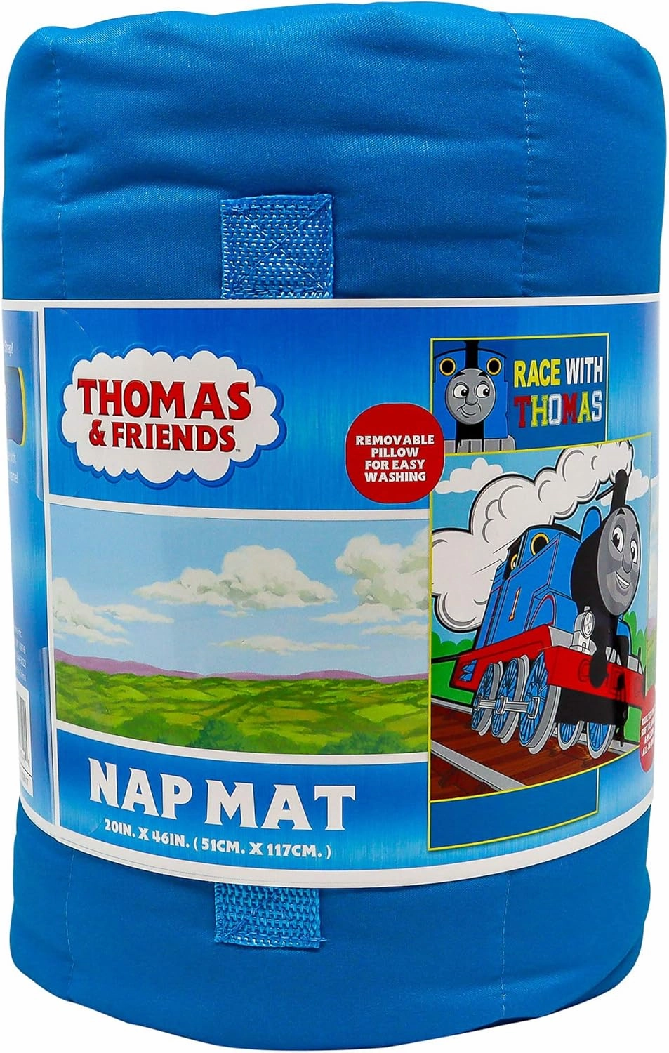 Jay Franco Thomas & Friends Racing Thomas Nap Mat - Built-in Pillow and Blanket - Super Soft Microfiber Toddler/Children's Bedding, Age 3-5