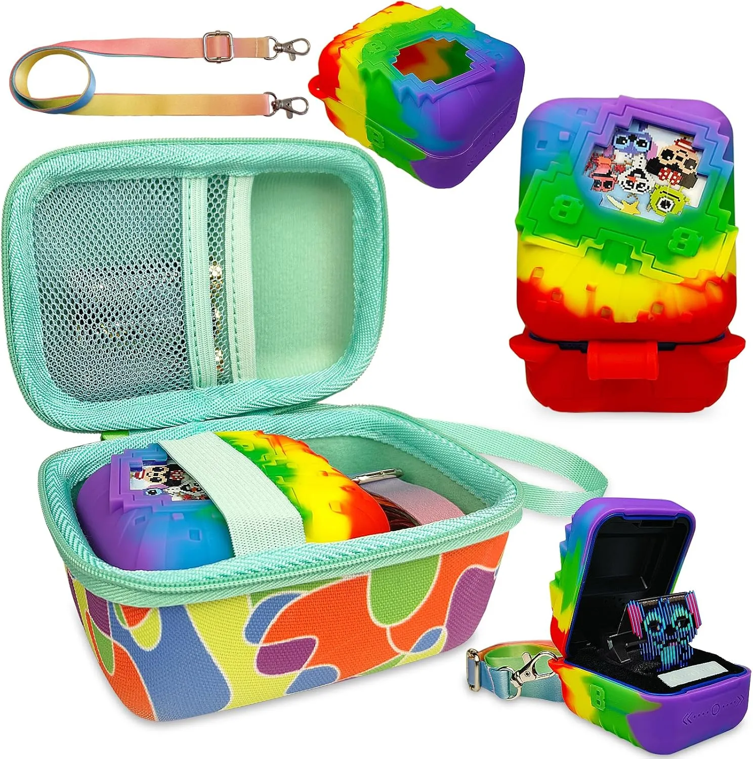 JCHPINE Hard Carrying Case and Silicone Cover for Bitzee Disney Interactive Toy Digital Pet, Protective Case for Bitzee Disney Virtual Electronic Pets Accessories (Multicolor)