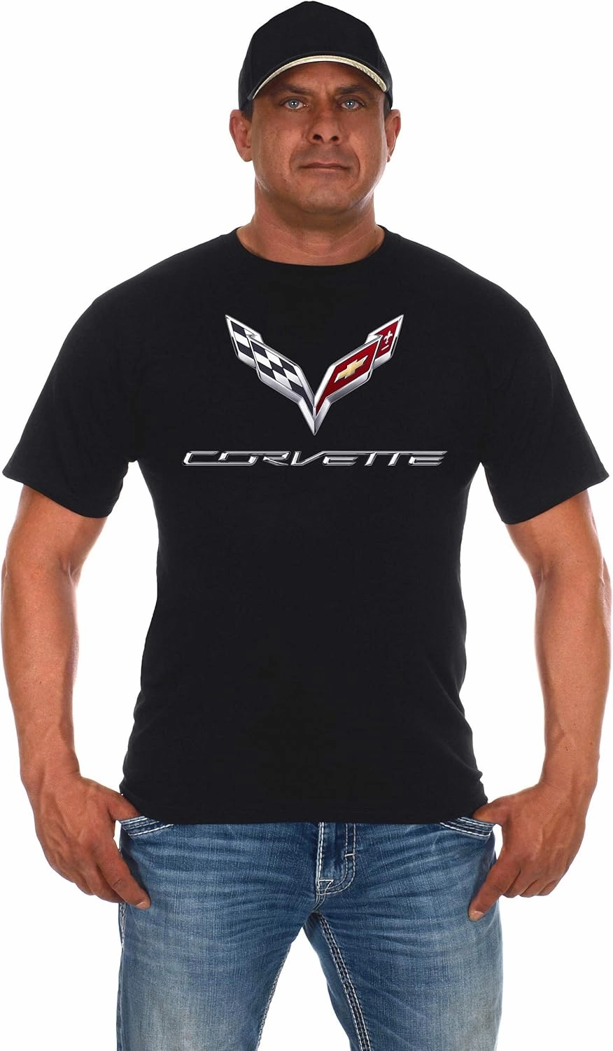 JH DESIGN GROUP Men's Chevy Corvette C7 Crew Neck T-Shirt in Black & Gray & Red