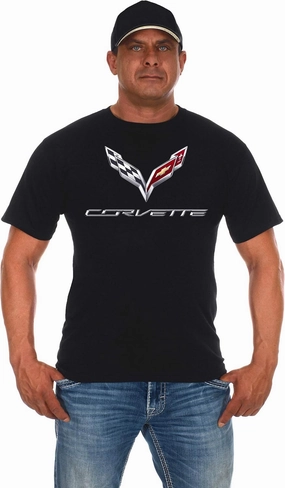 JH DESIGN GROUP Men's Chevy Corvette C7 Crew Neck T-Shirt in Black & Gray & Red