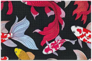 Jigsaw 1000 Puzzles for Adults Fine Art Painting Custom Men Gifts Unique Colorful Goldfish Koi Fish Black Funny Puzzle Game Gifts, 29.5x19.7 Inch