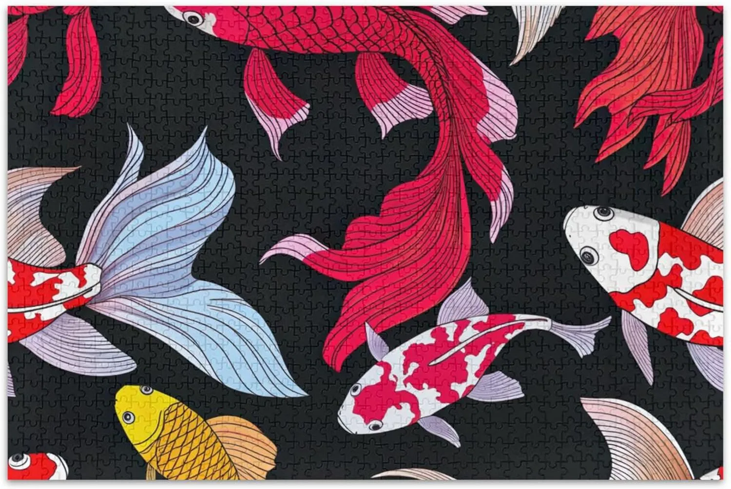 Jigsaw 1000 Puzzles for Adults Fine Art Painting Custom Men Gifts Unique Colorful Goldfish Koi Fish Black Funny Puzzle Game Gifts, 29.5x19.7 Inch