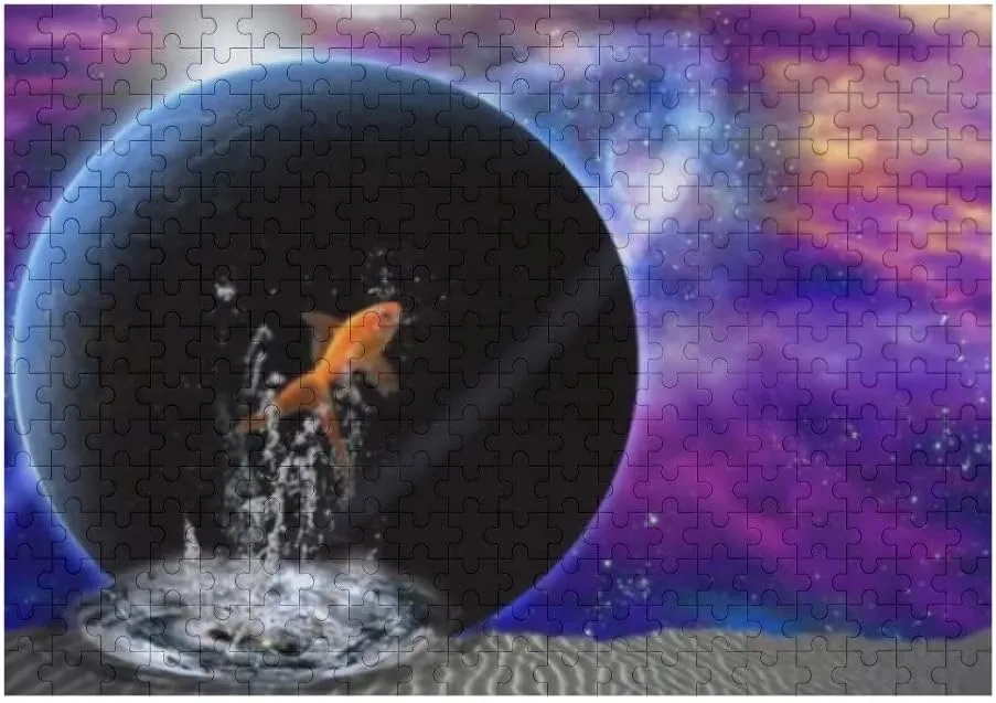 Jigsaw Puzzle 1000 Pieces Fish Leap Dark Planet in Vivid Space Puzzles for Adults Teens and Kids Creative Gift Puzzles Funny Family Games Multiple Size