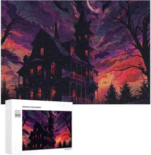 Jigsaw Puzzle 300 Pieces Personalized Photos Puzzle with Storage Bag Black Haunted House Puzzles Challenging Picture Puzzle Men Women Home Decor Wooden Puzzles for Family