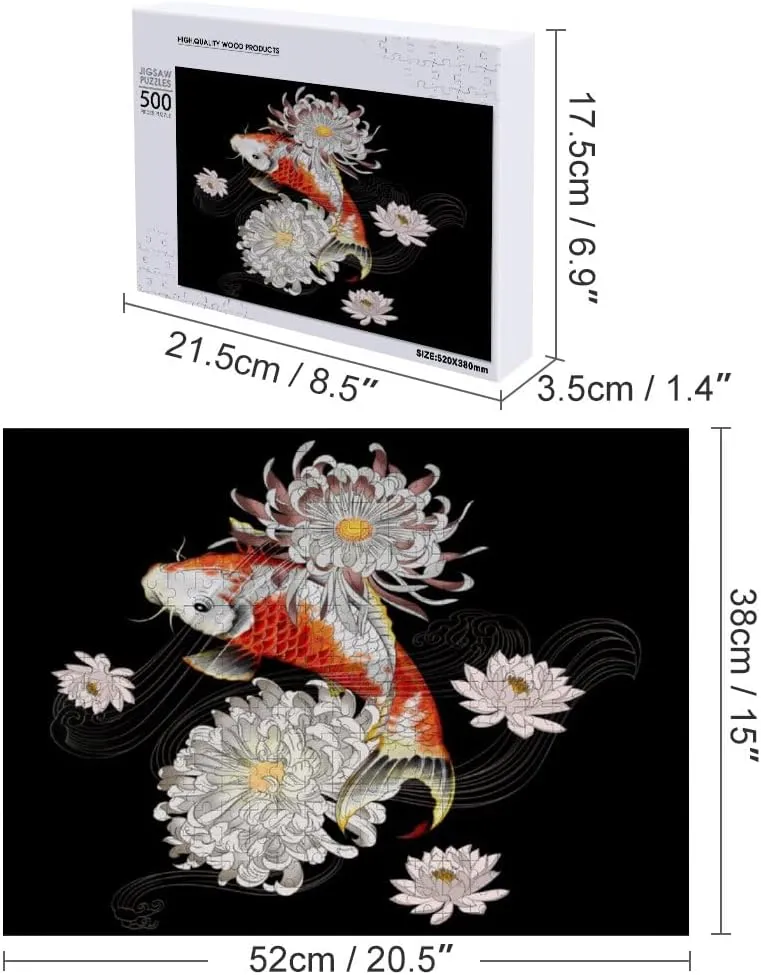 Jigsaw Puzzle 500 Pieces Flowers Fishs Oriental Black Puzzles for Adults Creative Gift Puzzles Funny Family Games Multiple Size