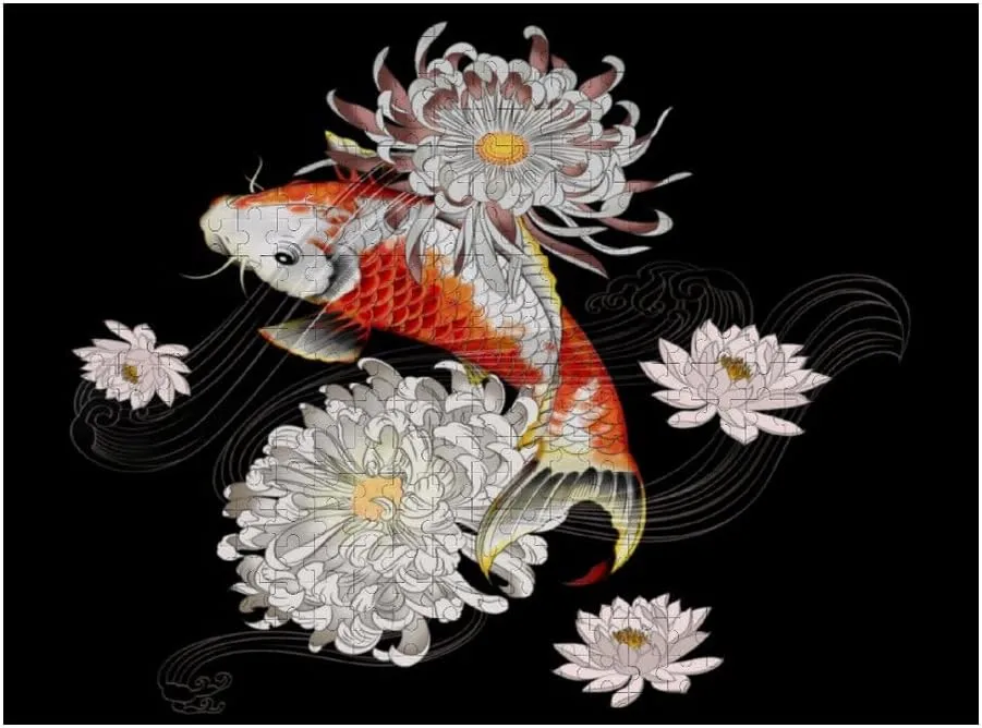 Jigsaw Puzzle 500 Pieces Flowers Fishs Oriental Black Puzzles for Adults Creative Gift Puzzles Funny Family Games Multiple Size