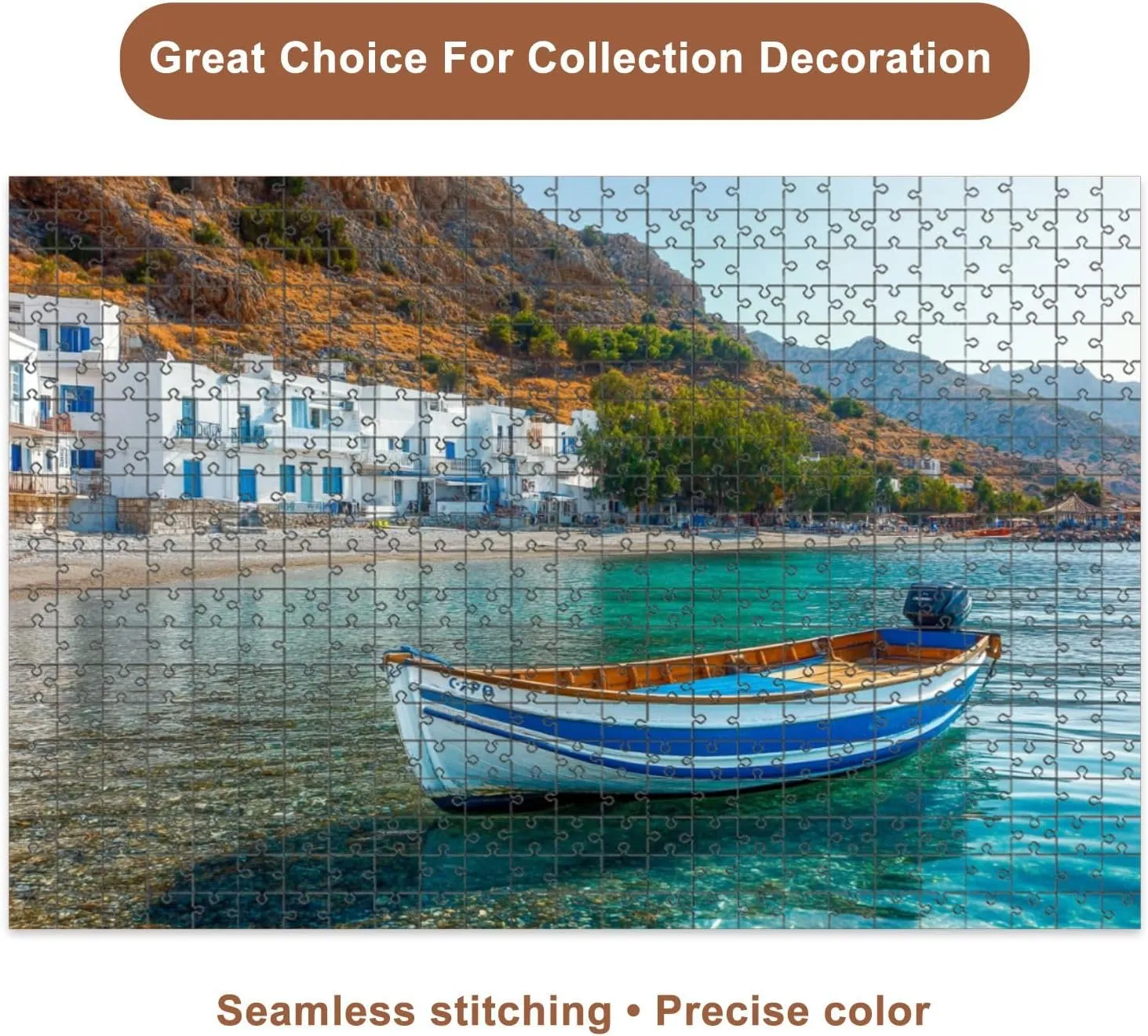 Jigsaw Puzzles 1000 Pieces for Adult Fishing Boat Scenic Village Loutro Crete Greece Puzzle Game for Family Wooden Puzzle Toy Educational Games Puzzles for Home Decor
