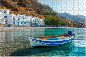 Jigsaw Puzzles 1000 Pieces for Adult Fishing Boat Scenic Village Loutro Crete Greece Puzzle Game for Family Wooden Puzzle Toy Educational Games Puzzles for Home Decor