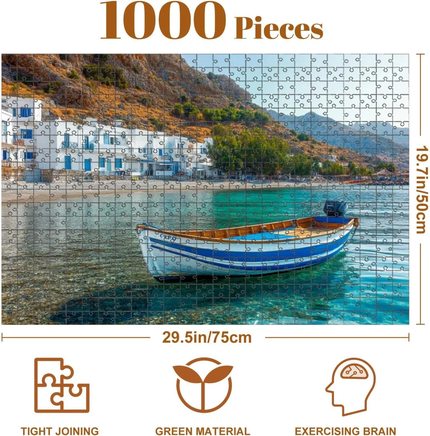 Jigsaw Puzzles 1000 Pieces for Adult Fishing Boat Scenic Village Loutro Crete Greece Puzzle Game for Family Wooden Puzzle Toy Educational Games Puzzles for Home Decor