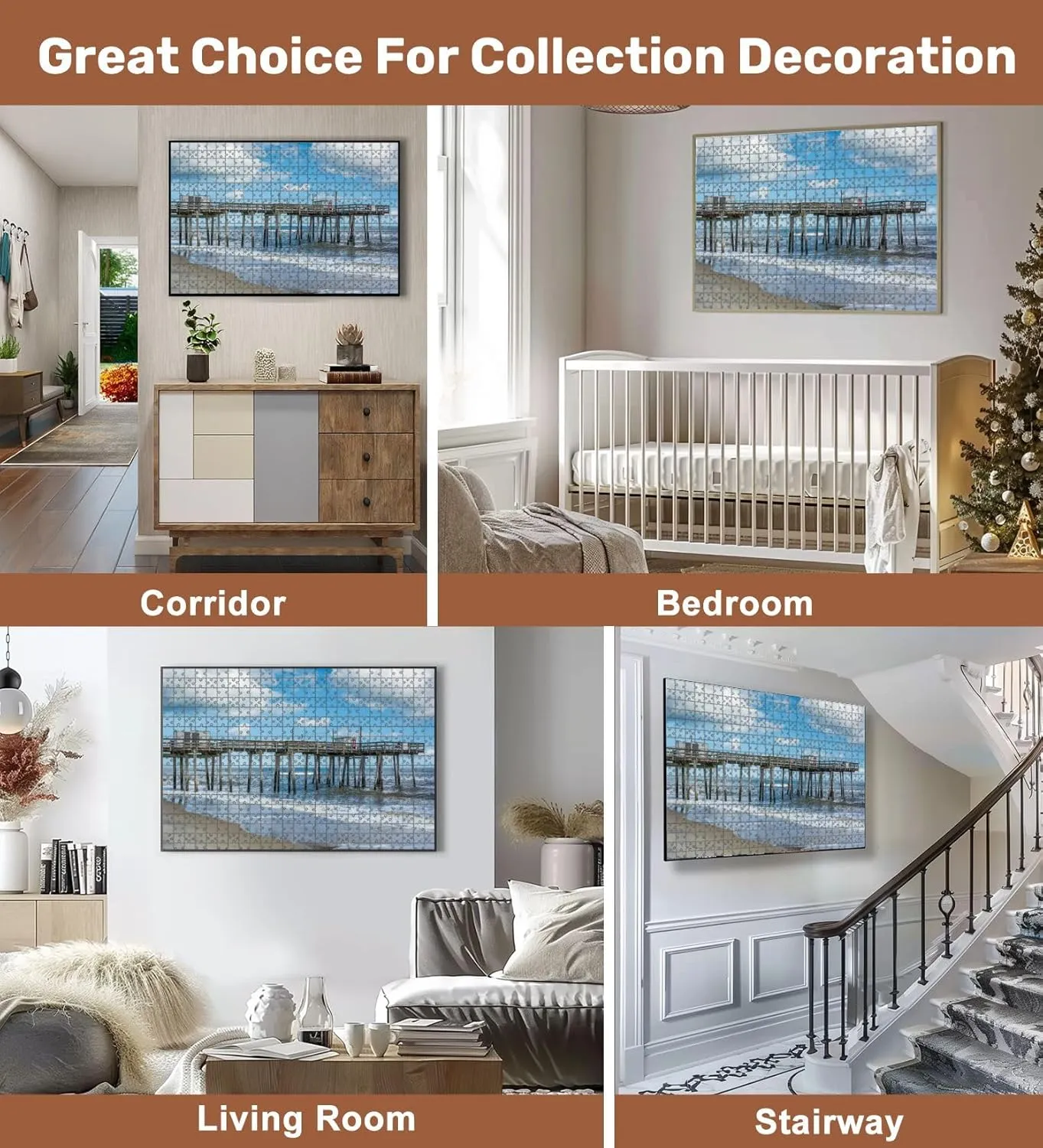 Jigsaw Puzzles 1000 Pieces for Adult Fishing pier Atlantic Ocean Margate City New Jersey Puzzle Game for Family Wooden Puzzle Toy Educational Games Puzzles for Home Decor