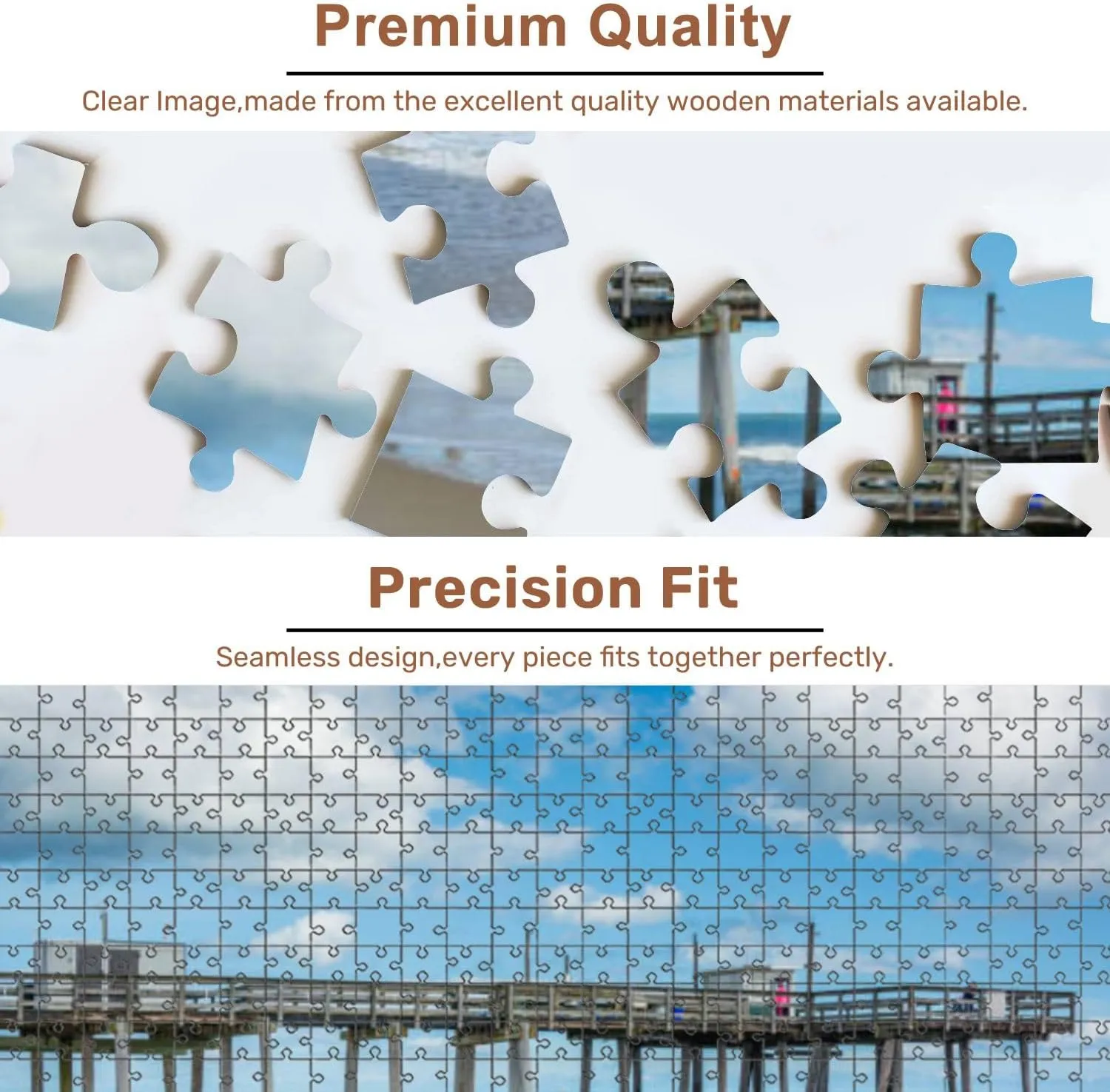 Jigsaw Puzzles 1000 Pieces for Adult Fishing pier Atlantic Ocean Margate City New Jersey Puzzle Game for Family Wooden Puzzle Toy Educational Games Puzzles for Home Decor