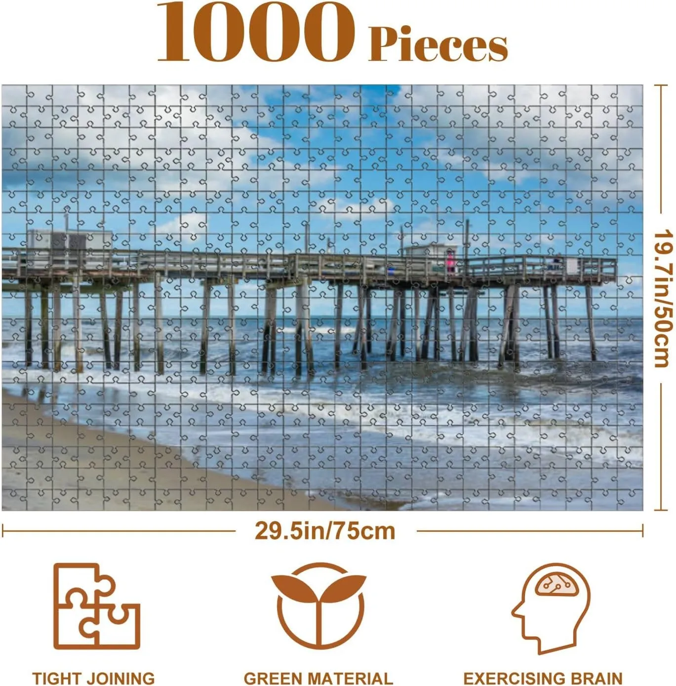 Jigsaw Puzzles 1000 Pieces for Adult Fishing pier Atlantic Ocean Margate City New Jersey Puzzle Game for Family Wooden Puzzle Toy Educational Games Puzzles for Home Decor
