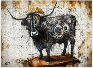 Jigsaw Puzzles 500 Pieces for Adult Abstract Highland Cow Graffiti Fur Urban Mural Puzzle Game for Family Wooden Puzzle Toy Educational Games Puzzles for Home Decor