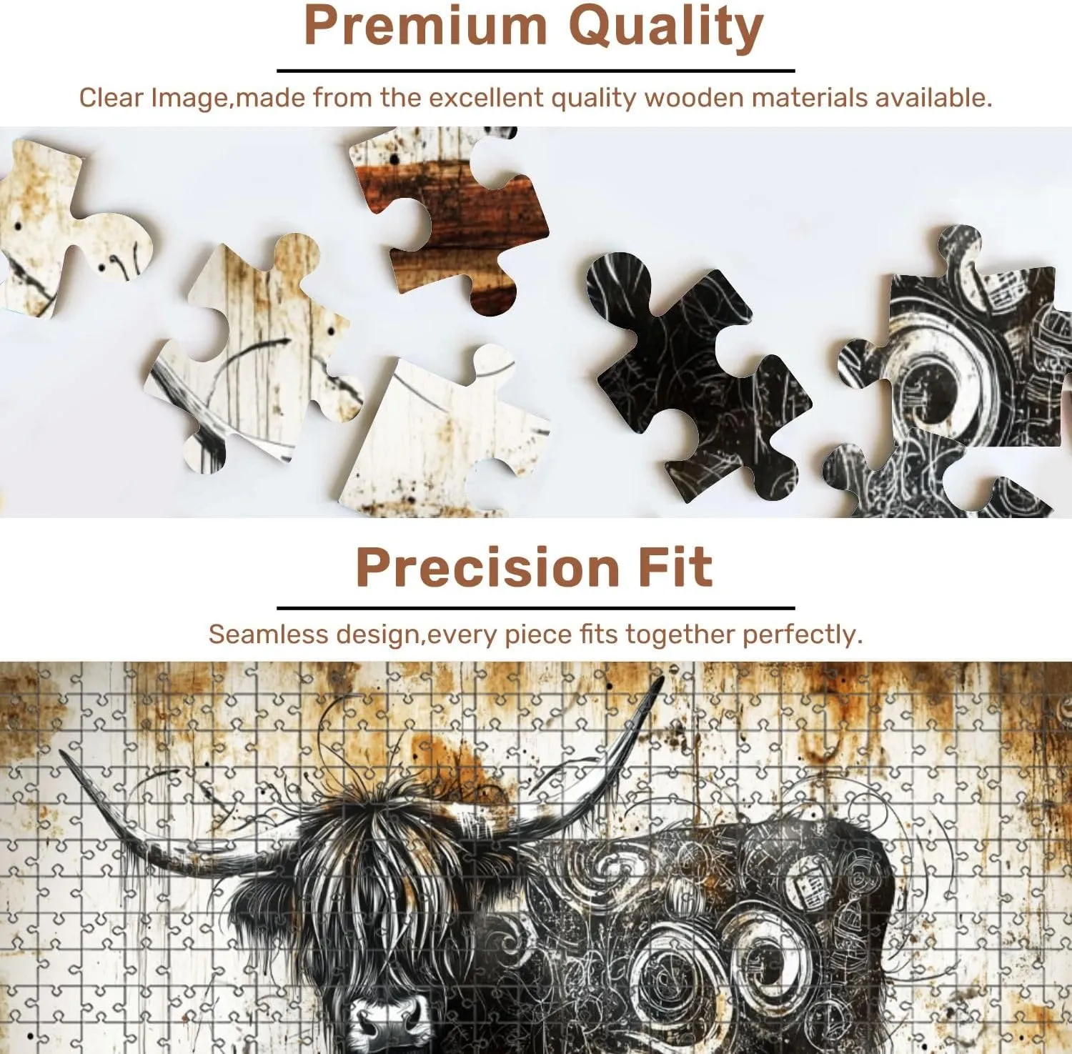 Jigsaw Puzzles 500 Pieces for Adult Abstract Highland Cow Graffiti Fur Urban Mural Puzzle Game for Family Wooden Puzzle Toy Educational Games Puzzles for Home Decor