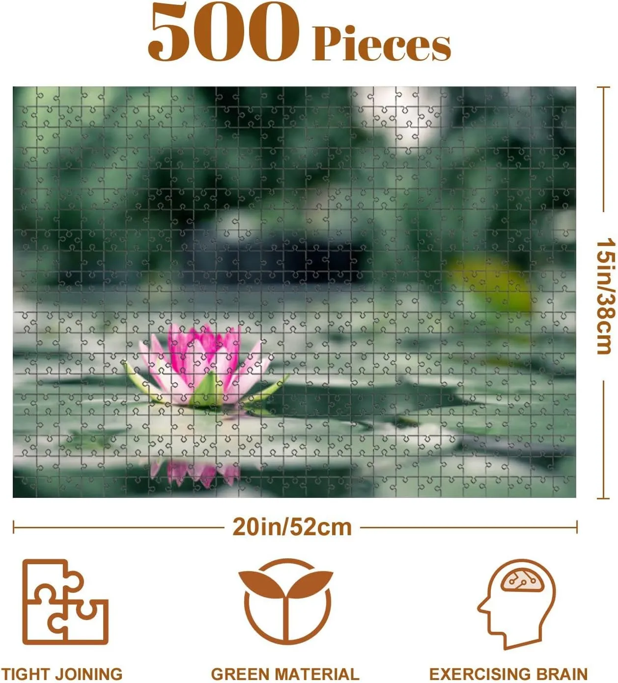 Jigsaw Puzzles 500 Pieces for Adult Beautiful Lotus Flower Water After rain Garden Puzzle Game for Family Wooden Puzzle Toy Educational Games Puzzles for Home Decor